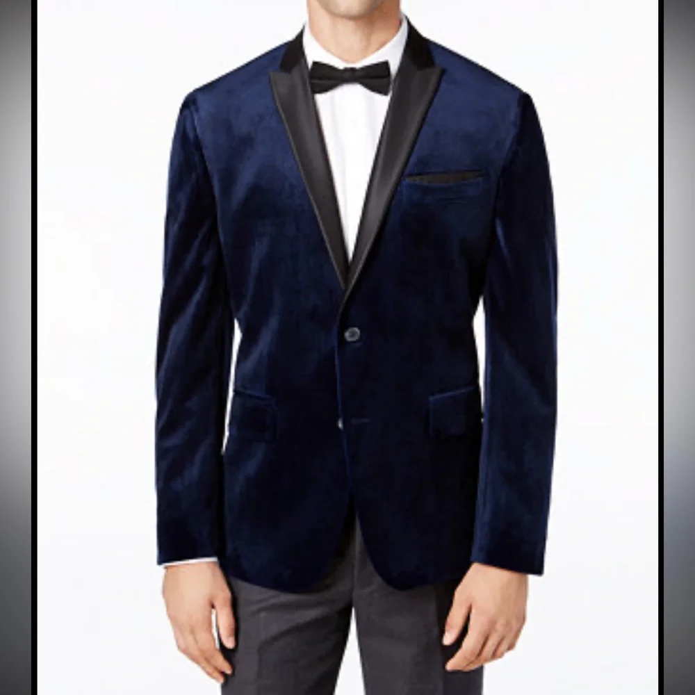 INC International Concepts Slim Fit Men’s Navy and Black Velvet Blazer XS NWOT